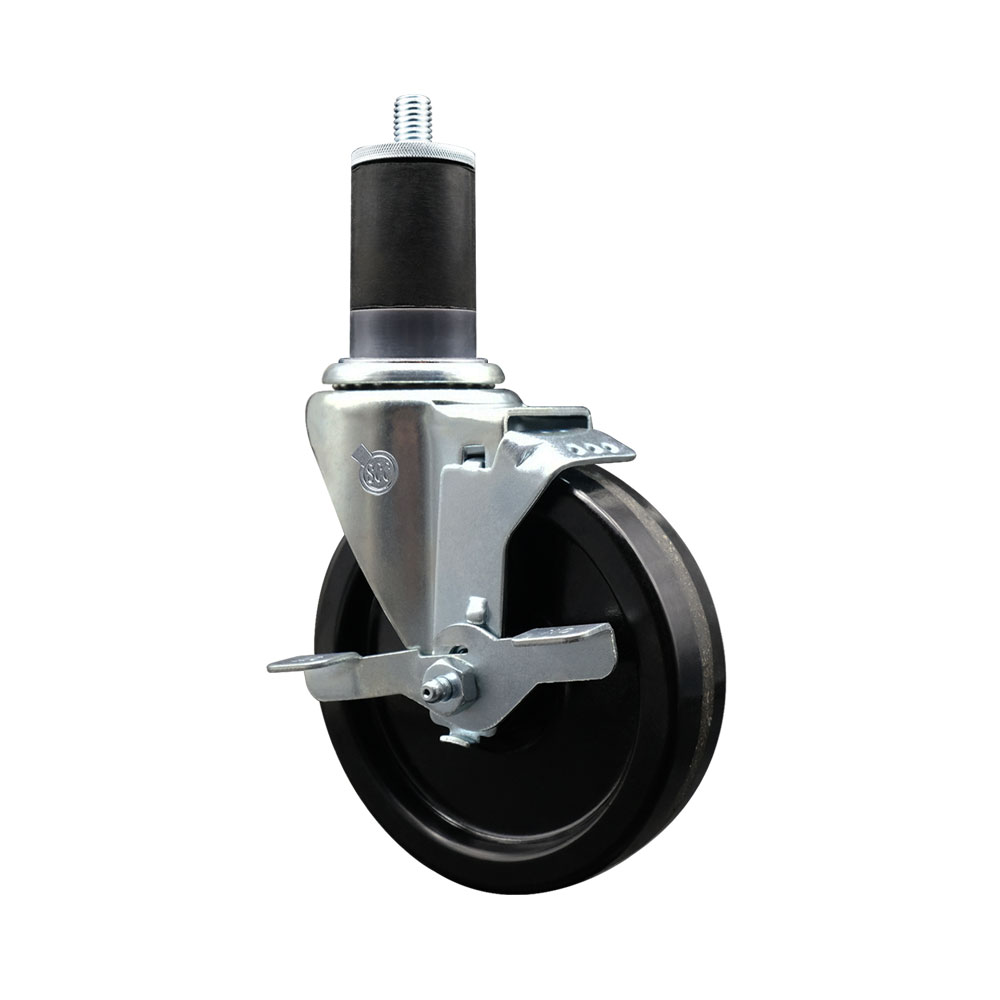 SCC-EX20S514-PHR-TLB-158 Phenolic Swivel Expanding Stem Caster with Roller Bearing 5 x 1.25 in. Black Wheel & 1.63 in. Stem & Top Locking Brake