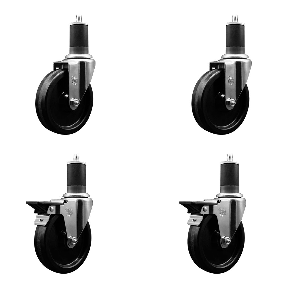 SCC-EX20S514-PHR-2-PLB-2-158 Phenolic Swivel Expanding Stem Caster with Roller Bearings 5 x 1.25 in. Black Wheels & 1.63 in. Stems - Set of 4