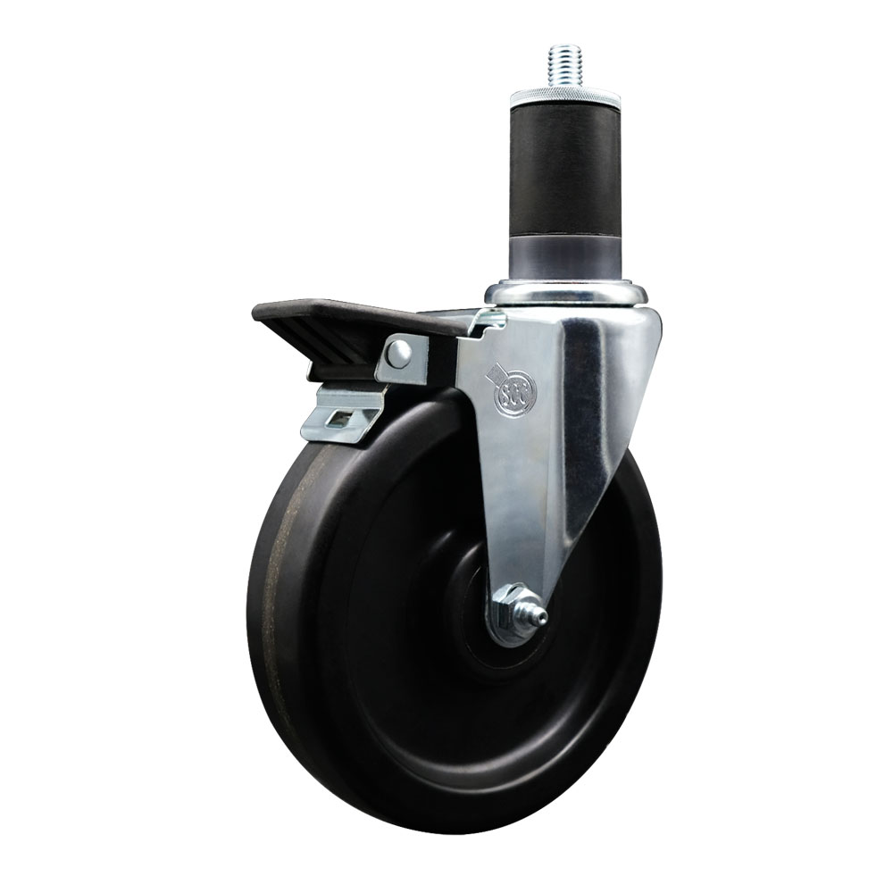 SCC-EX20S615-PHR-PLB-158 Phenolic Swivel Expanding Stem Caster with Roller Bearing 6 x 1.5 in. Black Wheel & 1.63 in. Stem & Posi Locking Brake