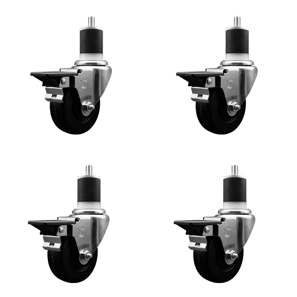 SCC-EX20S3514-PHR-PLB-178-4 Phenolic Swivel Expanding Stem Caster with Roller Bearings 3.5 x 1.25 in. Black Wheels & 1.87 in. Stems - Set of 4