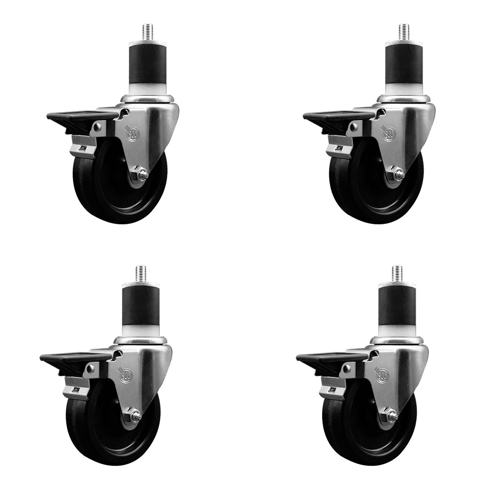 SCC-EX20S414-PHR-PLB-178-4 Phenolic Swivel Expanding Stem Caster with Roller Bearings 4 x 1.25 in. Black Wheels & 1.87 in. Stems - Set of 4