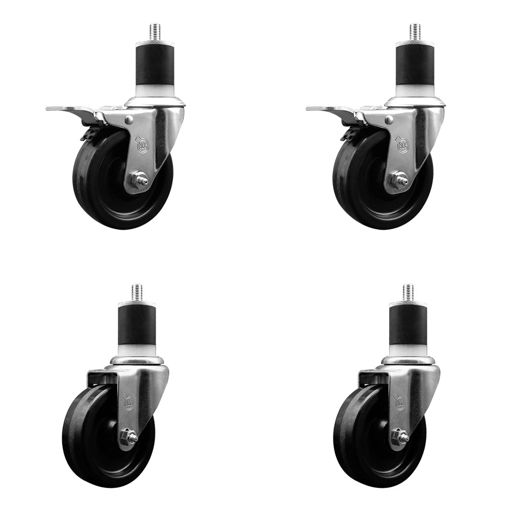 SCC-EXTTL20S414-PHR-2-S-2-178 Phenolic Swivel Expanding Stem Caster with Roller Bearings 4 x 1.25 in. Black Wheels & 1.87 in. Stems - Set of 4