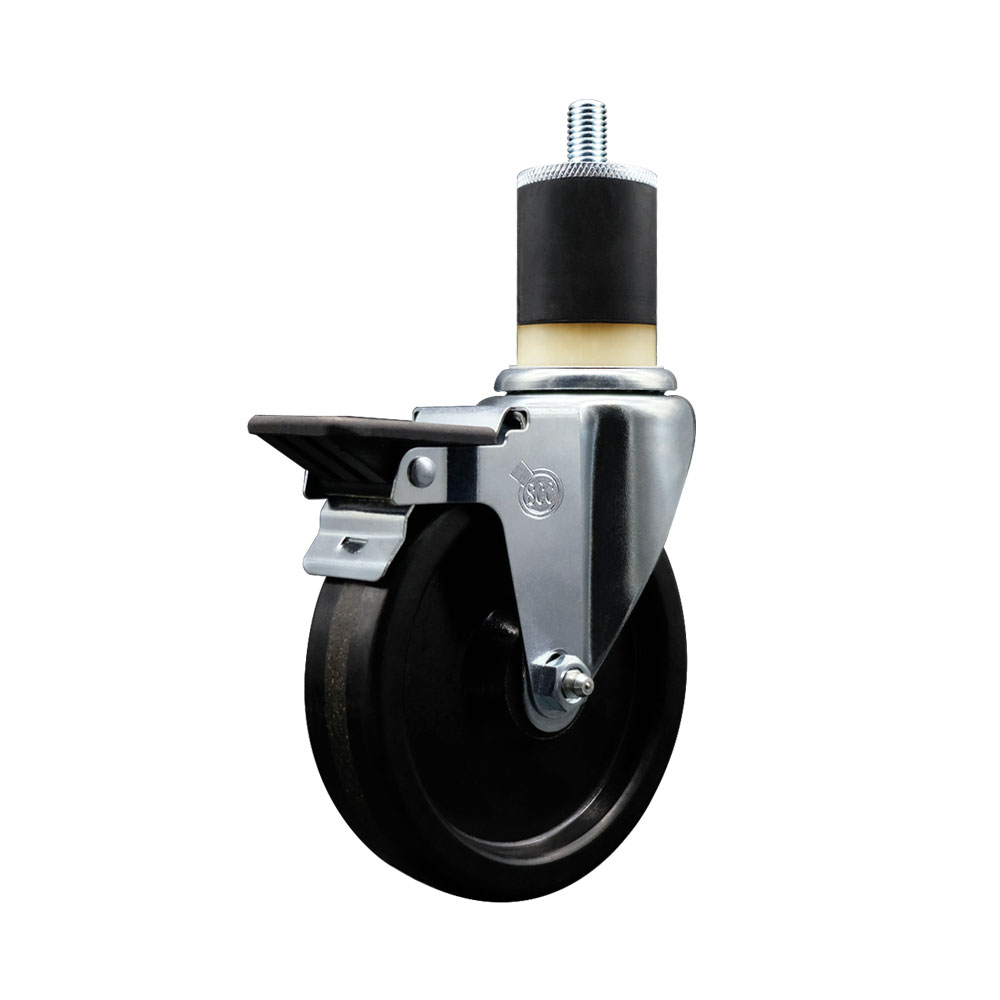 SCC-EX20S514-PHR-PLB-178 Phenolic Swivel Expanding Stem Caster with Roller Bearing 5 x 1.25 in. Black Wheel & 1.87 in. Stem & Posi Locking Brake