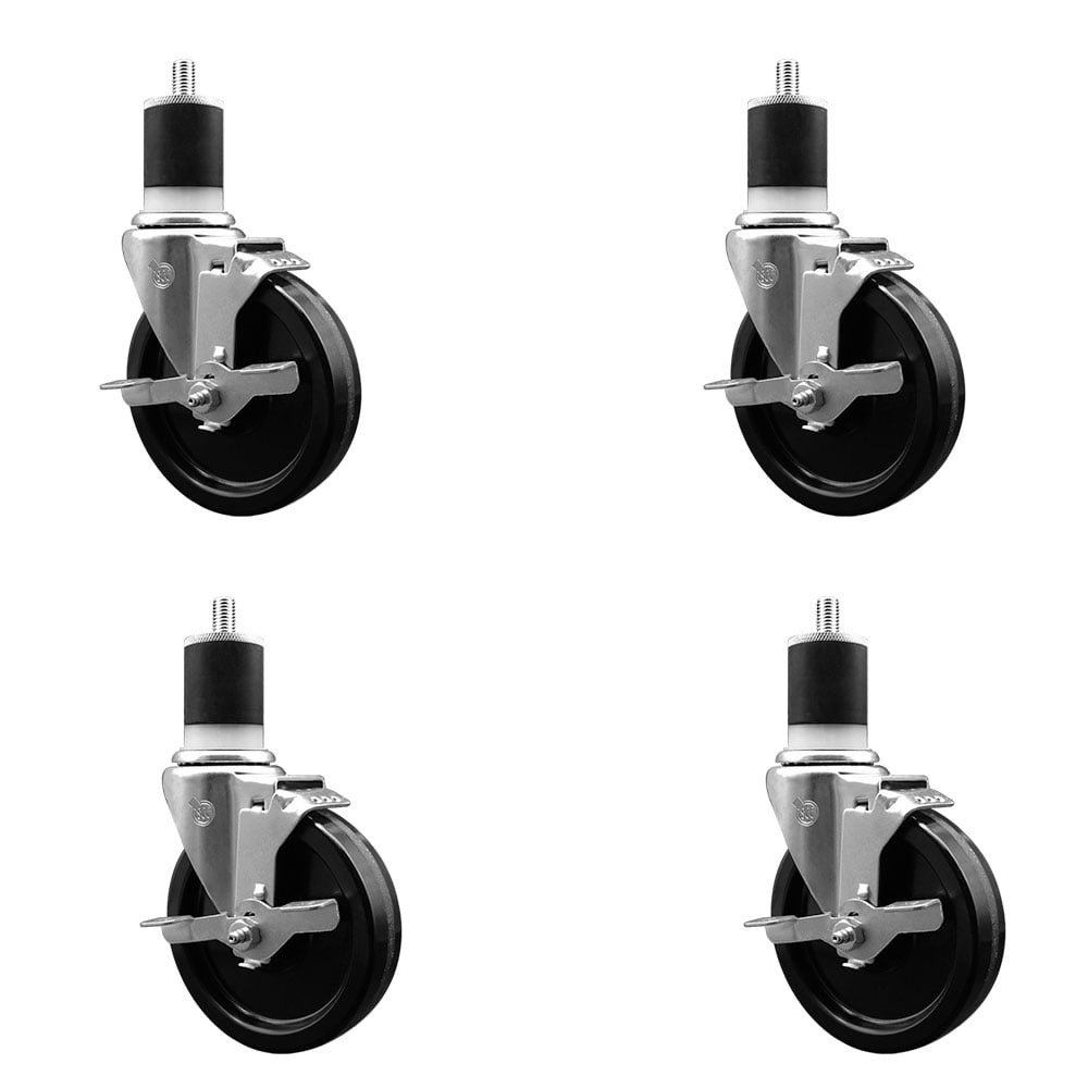 SCC-EX20S514-PHR-TLB-178-4 Phenolic Swivel Expanding Stem Caster with Roller Bearings 5 x 1.25 in. Black Wheels & 1.87 in. Stems - Set of 4