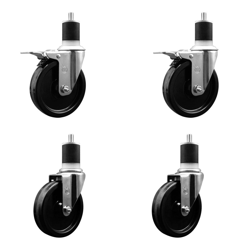 SCC-EXTTL20S514-PHR-2-S-2-178 Phenolic Swivel Expanding Stem Caster with Roller Bearings 5 x 1.25 in. Black Wheels & 1.87 in. Stems - Set of 4