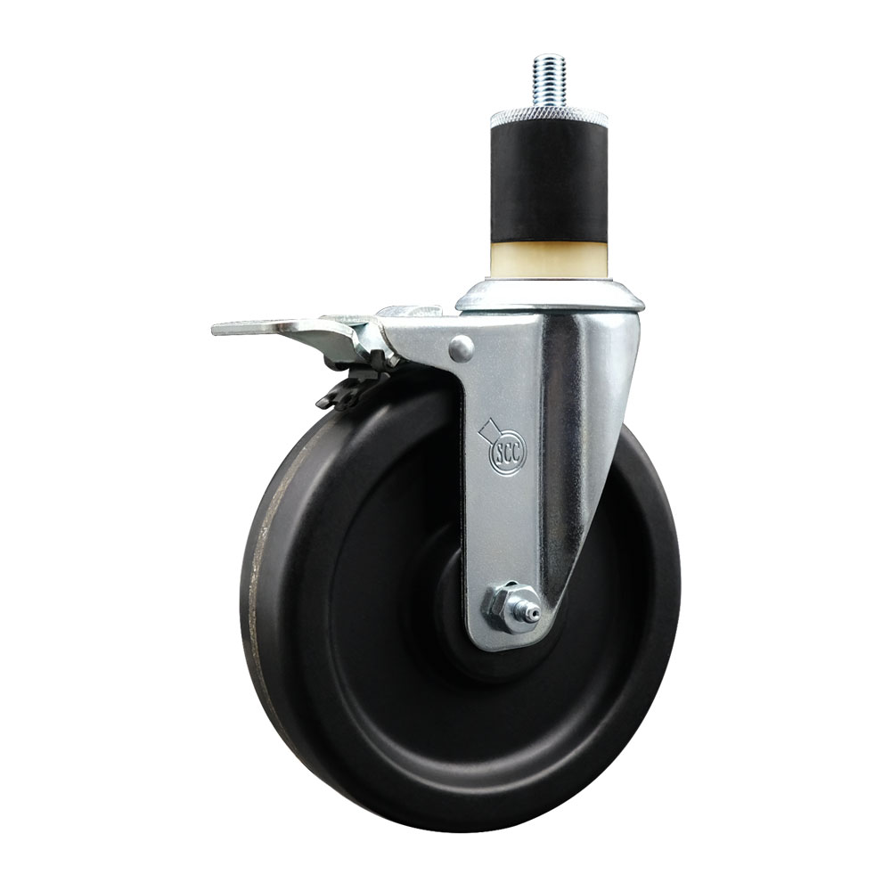 SCC-EXTTL20S615-PHR-178 Phenolic Swivel Expanding Stem Caster with Roller Bearing 6 x 1.5 in. Black Wheel & 1.87 in. Stem & Total Locking Brake