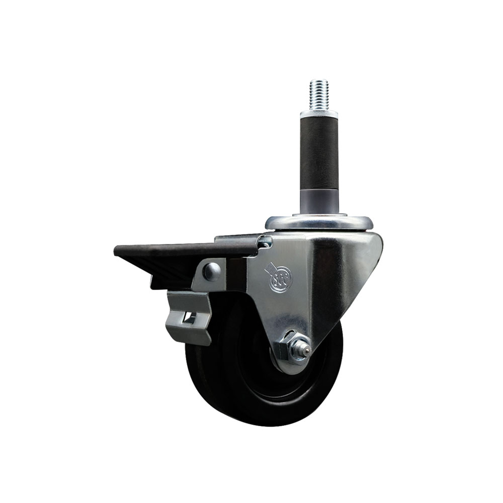 SCC-EX20S314-PHR-PLB-1 Phenolic Swivel Expanding Stem Caster with Roller Bearing 3 x 1.25 in. Black Wheel & 1 in. Stem & Posi Locking Brake