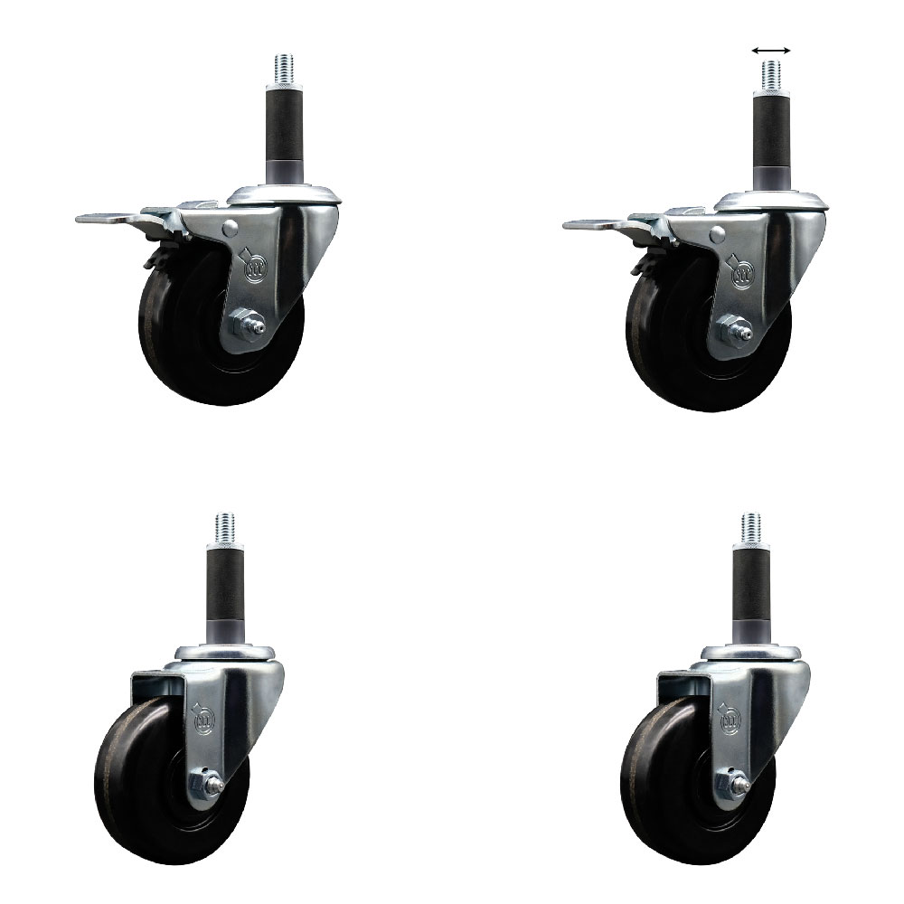 SCC-EXTTL20S3514-PHR-2-S-2-1 Phenolic Swivel Expanding Stem Caster with Roller Bearings 3.5 x 1.25 in. Black Wheels & 1 in. Stems - Set of 4