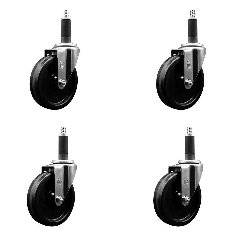 SCC-EX20S514-PHR-1-4 Phenolic Swivel Expanding Stem Caster with Roller Bearings 5 x 1.25 in. Black Wheels & 1 in. Stems - Set of 4