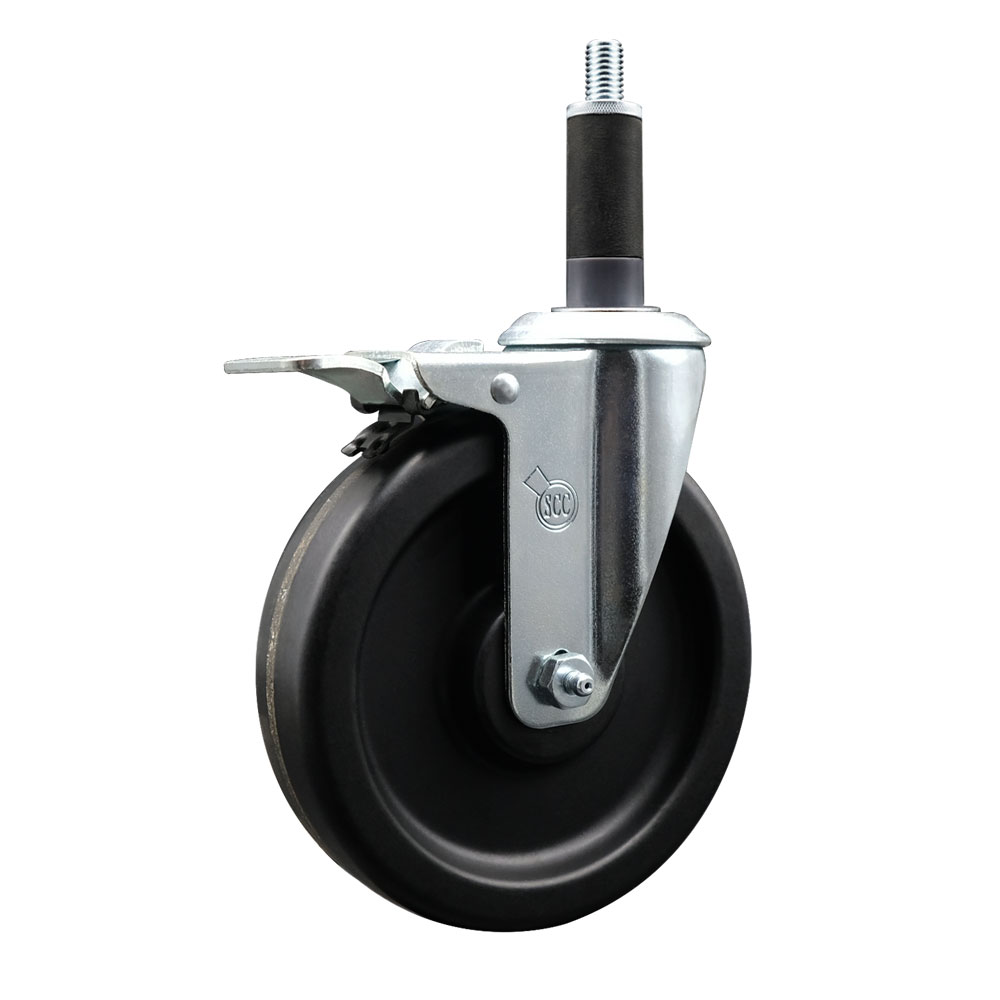 SCC-EXTTL20S615-PHR-1 Phenolic Swivel Expanding Stem Caster with Roller Bearing 6 x 1.5 in. Black Wheel & 1 in. Stem & Total Locking Brake