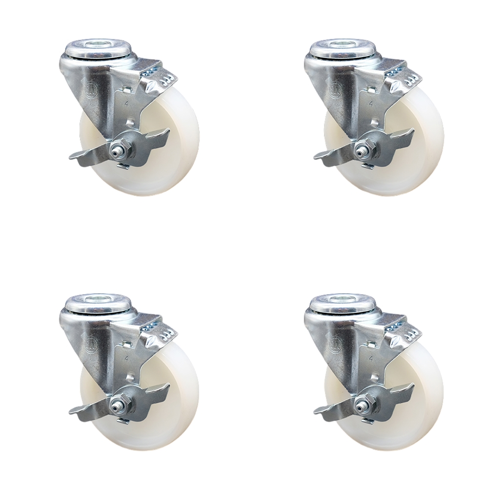 SCC-SSBH20S414-NYS-TLB-4 Stainless Steel Nylon Swivel Bolt Hole Caster with 4 x 1.25 in. White Wheels - Set of 4