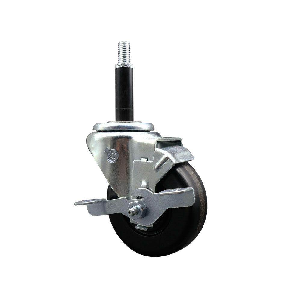 SCC-EX20S3514-PHR-TLB-34 Phenolic Swivel Expanding Stem Caster with Roller Bearing 3.5 x 1.25 in. Black Wheel & 0.75 in. Stem & Top Locking Brake