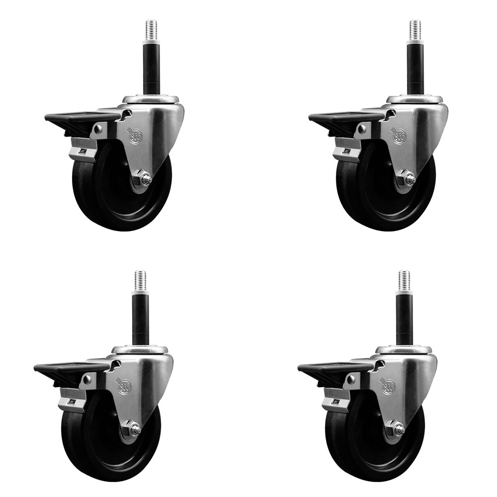 SCC-EX20S414-PHR-PLB-34-4 Phenolic Swivel Expanding Stem Caster with Roller Bearings 4 x 1.25 in. Black Wheels & 0.75 in. Stems - Set of 4