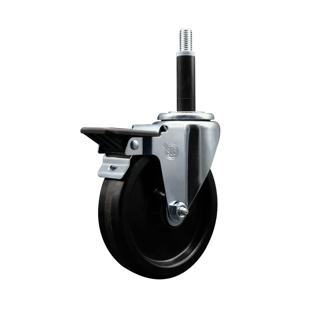SCC-EX20S514-PHR-PLB-34 Phenolic Swivel Expanding Stem Caster with Roller Bearing 5 x 1.25 in. Black Wheel & 0.75 in. Stem & Posi Locking Brake