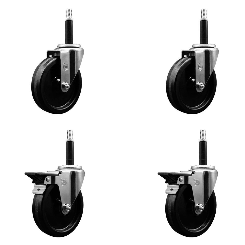 SCC-EX20S514-PHR-2-PLB-2-34 Phenolic Swivel Expanding Stem Caster with Roller Bearings 5 x 1.25 in. Black Wheels & 0.75 in. Stems - Set of 4