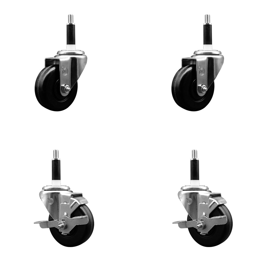 SCC-EX20S3514-PHR-2-TLB-2-78 Phenolic Swivel Expanding Stem Caster with Roller Bearings 3.5 x 1.25 in. Black Wheels & 0.87 in. Stems - Set of 4