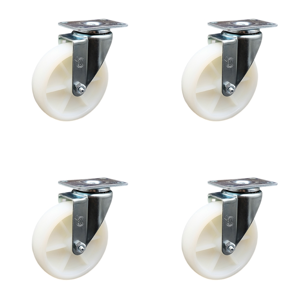 SCC-SS20S514-NYS-4 Stainless Steel Nylon Swivel Top Plate Caster with 5 x 1.25 in. White Wheels - Set of 4