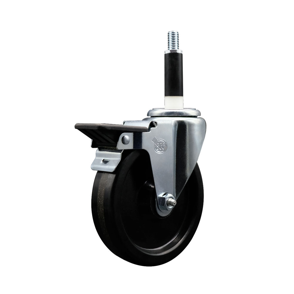 SCC-EX20S514-PHR-PLB-78 Phenolic Swivel Expanding Stem Caster with Roller Bearing 5 x 1.25 in. Black Wheel & 0.87 in. Stem & Posi Locking Brake