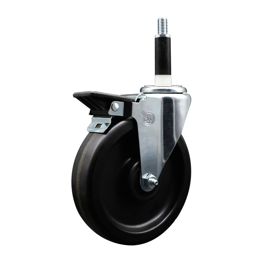 SCC-EX20S615-PHR-PLB-78 Phenolic Swivel Expanding Stem Caster with Roller Bearing 6 x 1.5 in. Black Wheel & 0.87 in. Stem & Posi Locking Brake