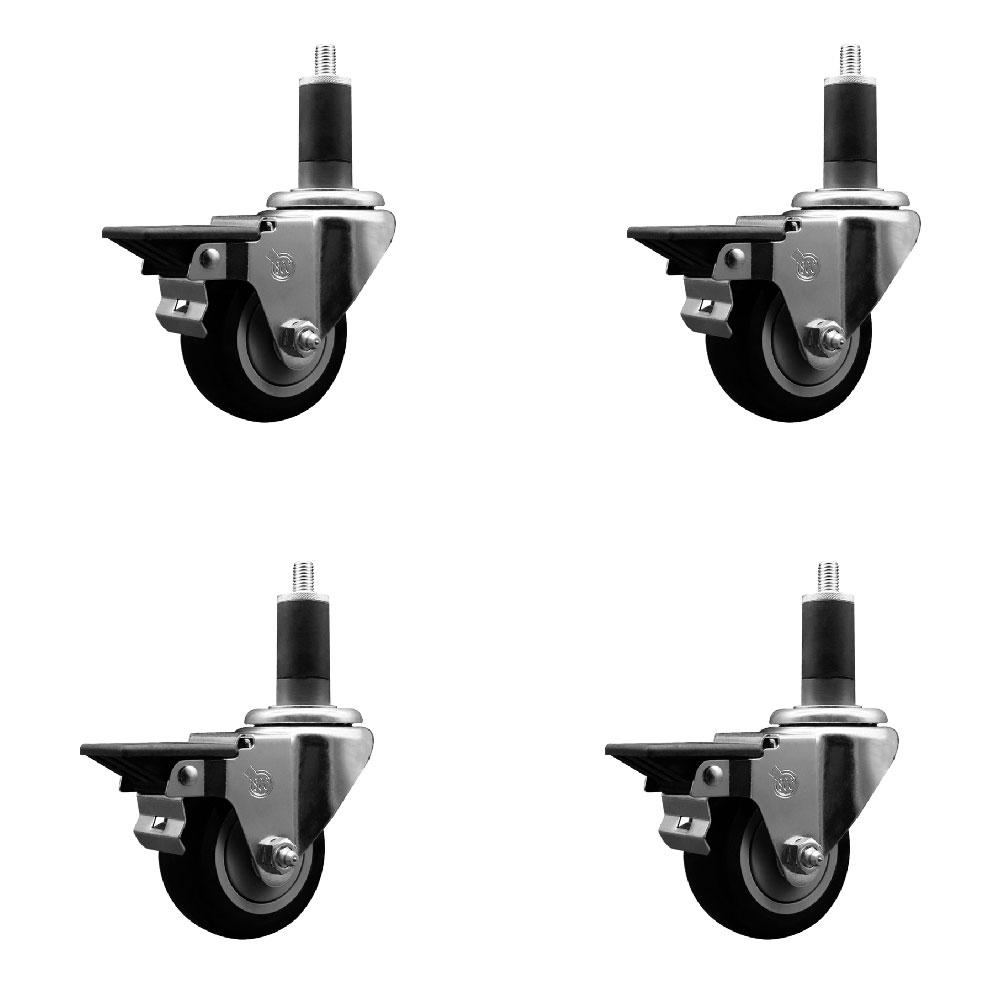 SCC-EX20S314-PPUB-BLK-PLB-114-4 Polyurethane Swivel Expanding Stem Caster with 3 in. Black Wheels & 1.25 in. Stems - Set of 4