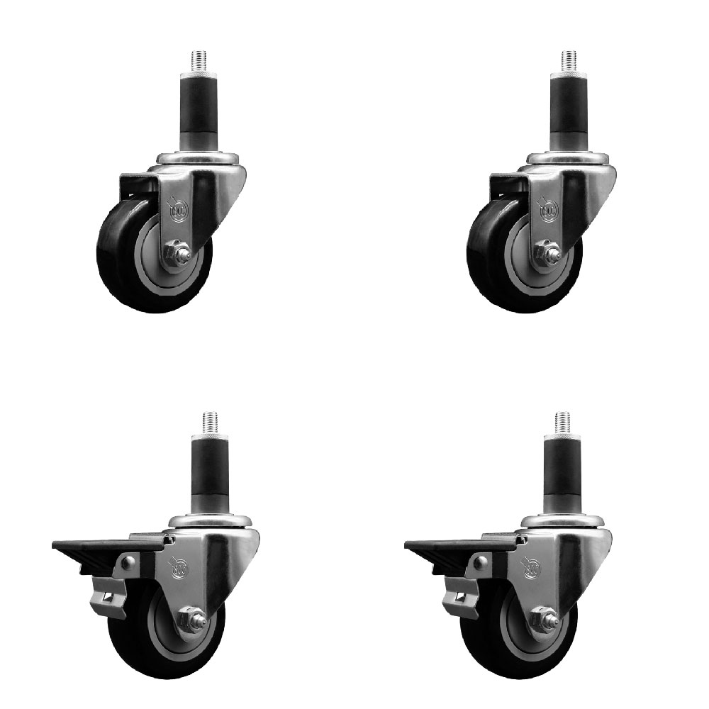 SCC-EX20S314-PPUB-BLK-2-PLB-2-114 Polyurethane Swivel Expanding Stem Caster with 3 in. Black Wheels & 1.25 in. Stems - Set of 4
