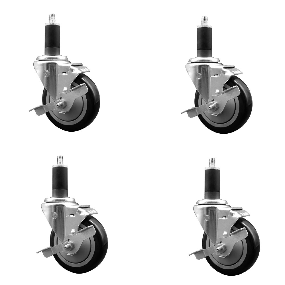 SCC-EX20S414-PPUB-BLK-TLB-114-4 Polyurethane Swivel Expanding Stem Caster with 4 in. Black Wheels & 1.25 in. Stems - Set of 4