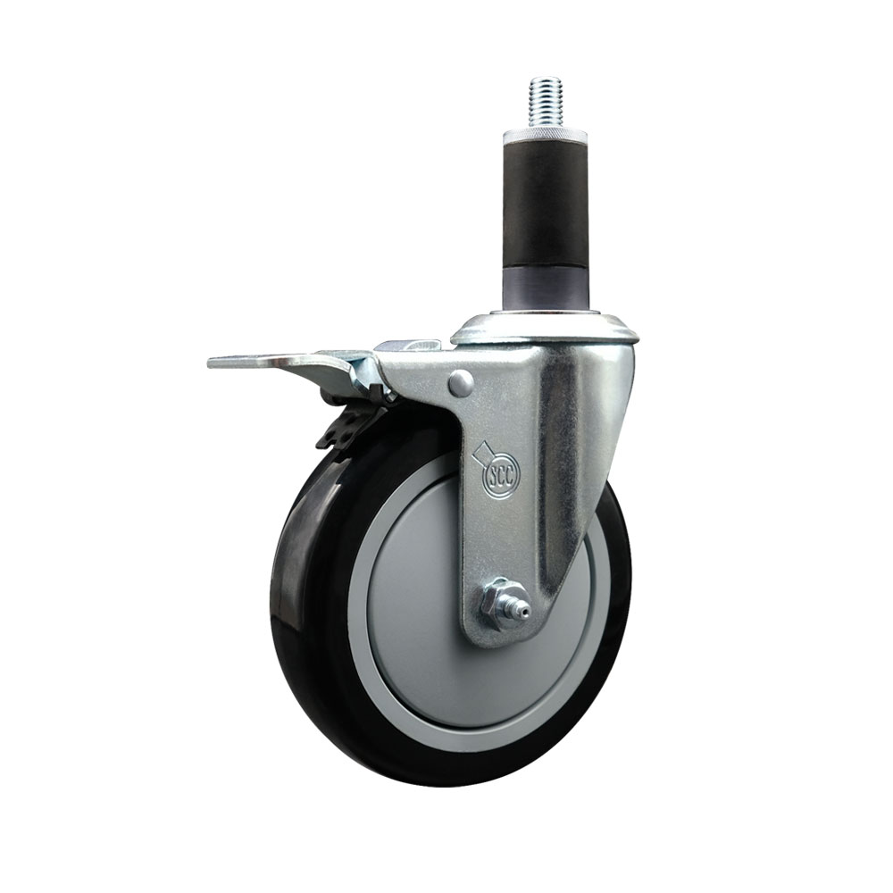 SCC-EXTTL20S514-PPUB-BLK-114 Polyurethane Expanding Stem Swivel Caster with 5 in. Black Wheel & 1.25 in. Stem & Total Locking Brake