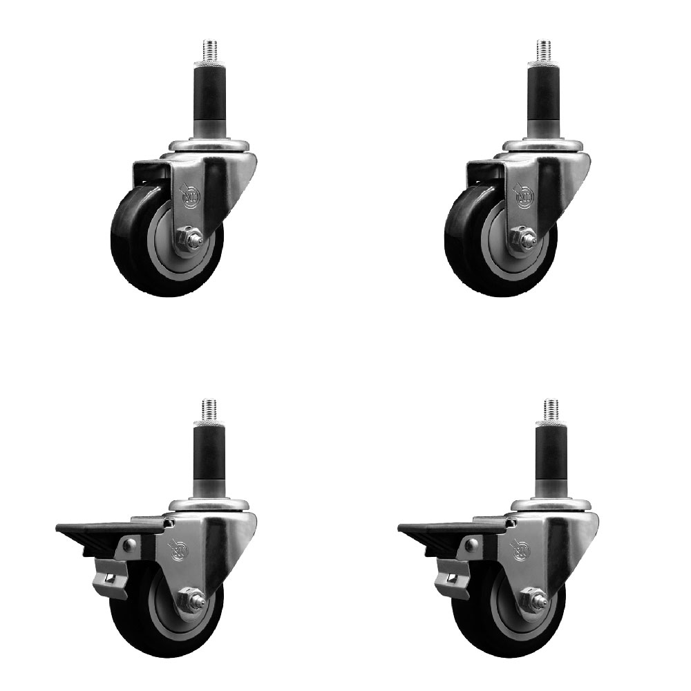 SCC-EX20S314-PPUB-BLK-2-PLB-2-118 Polyurethane Swivel Expanding Stem Caster with 3 in. Black Wheels & 1.13 in. Stems - Set of 4