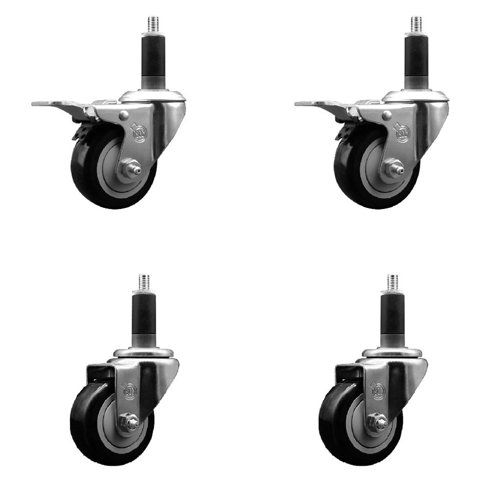 SCC-EXTTL20S314-PPUB-BLK-2-S-2-118 Polyurethane Swivel Expanding Stem Caster with 3 in. Black Wheels & 1.13 in. Stems - Set of 4