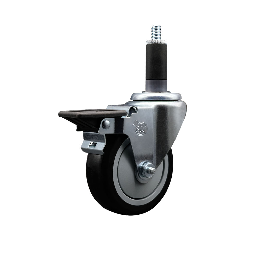 SCC-EX20S414-PPUB-BLK-PLB-118 Polyurethane Expanding Stem Swivel Caster with 4 in. Black Wheel & 1.13 in. Stem & Posi Locking Brake