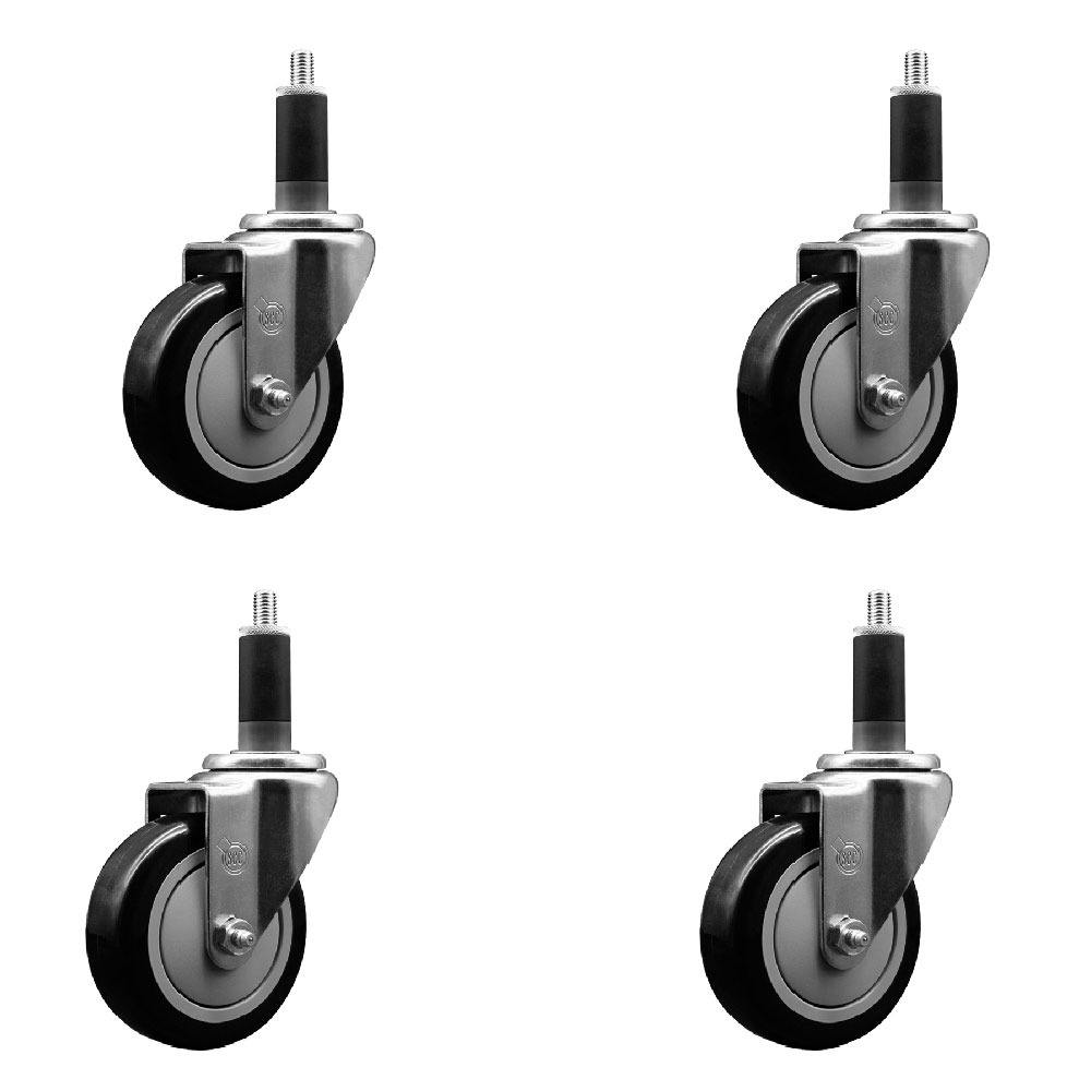 SCC-EX20S414-PPUB-BLK-118-4 Polyurethane Swivel Expanding Stem Caster with 4 in. Black Wheels & 1.13 in. Stems - Set of 4