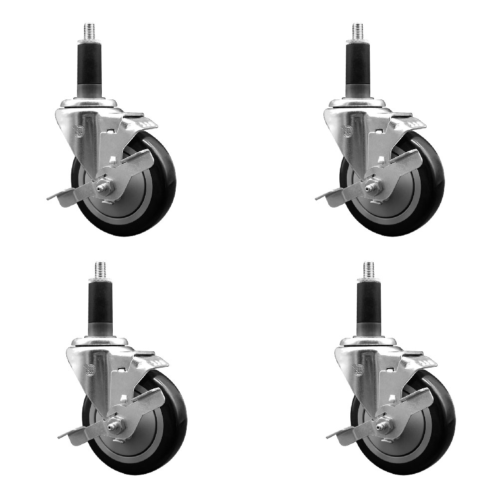 Stainless Steel Polyurethane Swivel Expanding Stem Caster with 4 in. Black Wheels & 1.13 in. Stems 4 Swivel - Set of 4
