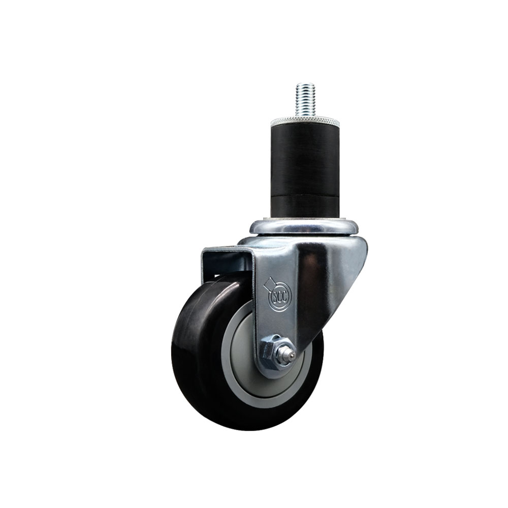 SCC-EX20S314-PPUB-BLK-134 Polyurethane Expanding Stem Swivel Caster with 3 in. Black Wheel & 1.75 in. Stem