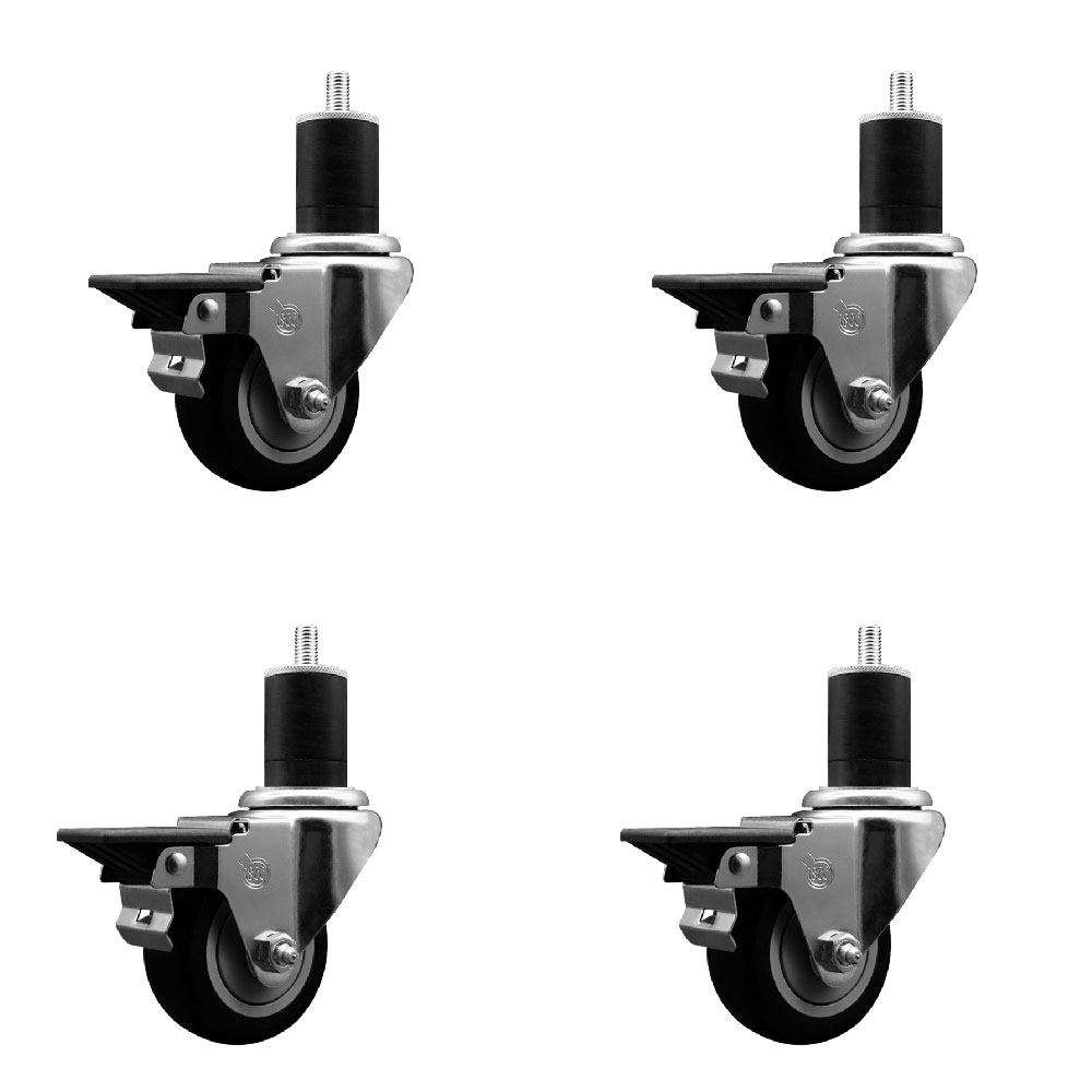 SCC-EX20S314-PPUB-BLK-PLB-134-4 Polyurethane Swivel Expanding Stem Caster with 3 in. Black Wheels & 1.75 in. Stems - Set of 4