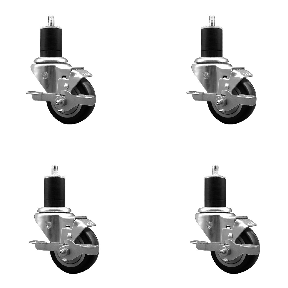 SCC-EX20S314-PPUB-BLK-TLB-134-4 Polyurethane Swivel Expanding Stem Caster with 3 in. Black Wheels & 1.75 in. Stems - Set of 4