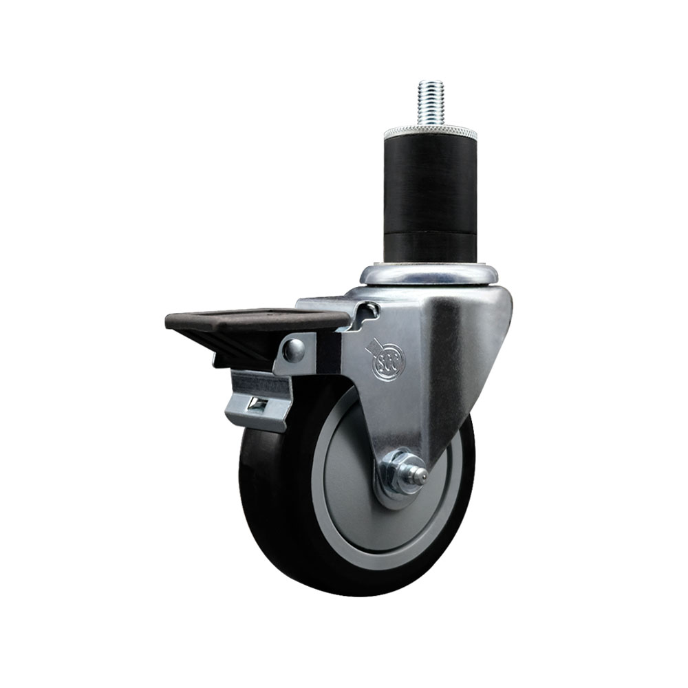 SCC-EX20S414-PPUB-BLK-PLB-134 Polyurethane Expanding Stem Swivel Caster with 4 in. Black Wheel & 1.75 in. Stem & Posi Locking Brake