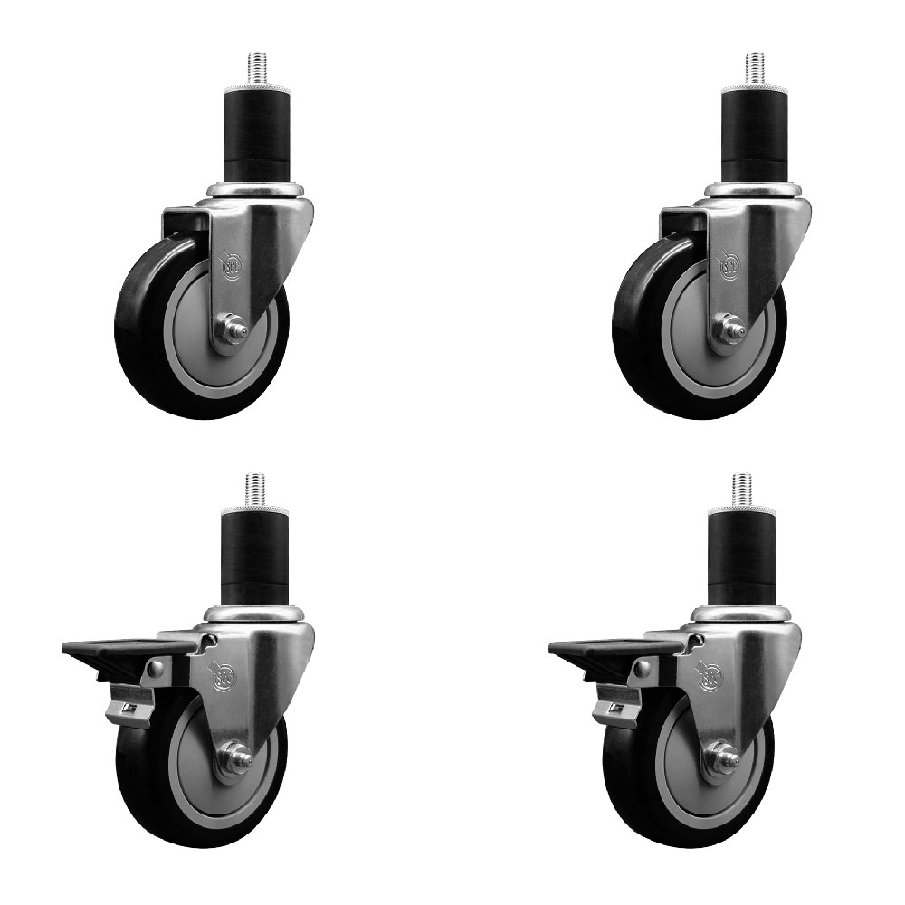 SCC-EX20S414-PPUB-BLK-2-PLB-2-134 Polyurethane Swivel Expanding Stem Caster with 4 in. Black Wheels & 1.75 in. Stems - Set of 4