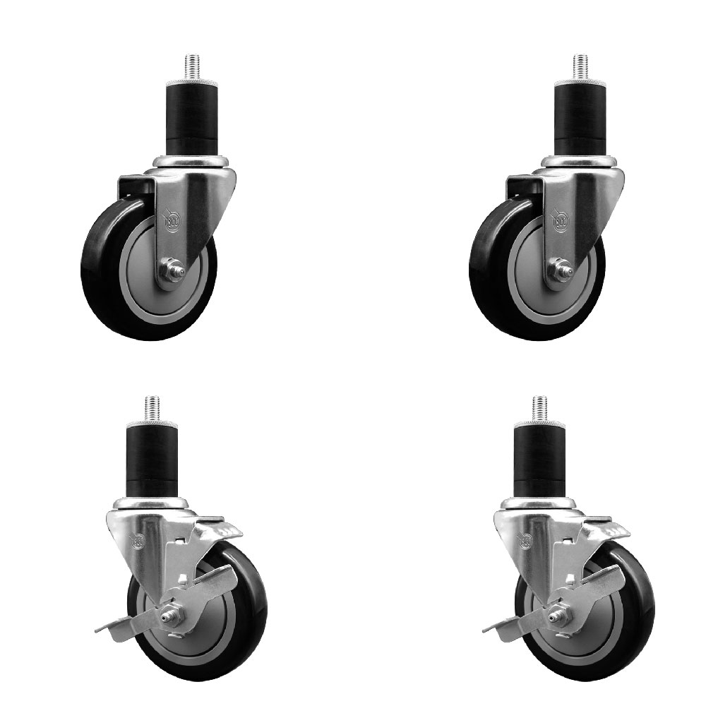 SCC-EX20S414-PPUB-BLK-2-TLB-2-134 Polyurethane Swivel Expanding Stem Caster with 4 in. Black Wheels & 1.75 in. Stems - Set of 4