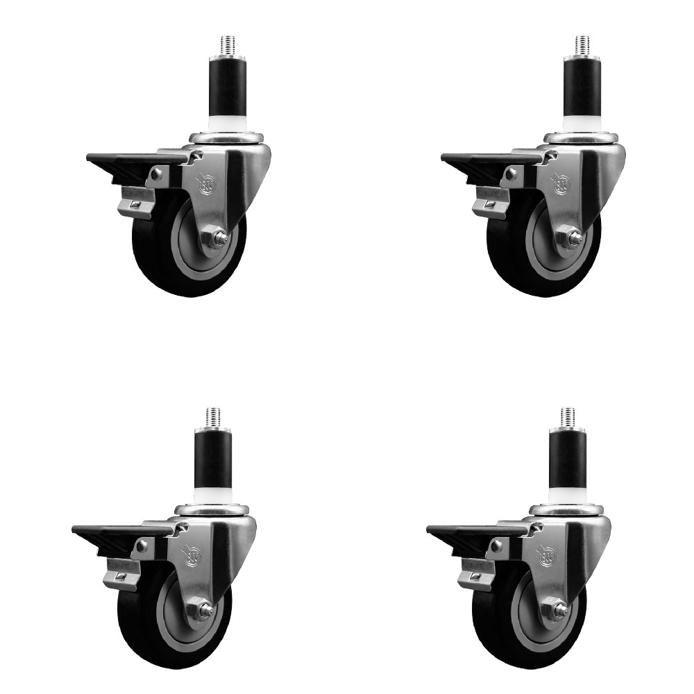 SCC-EX20S3514-PPUB-BLK-PLB-138-4 Polyurethane Swivel Expanding Stem Caster with 3.5 in. Black Wheels & 1.38 in. Stems - Set of 4