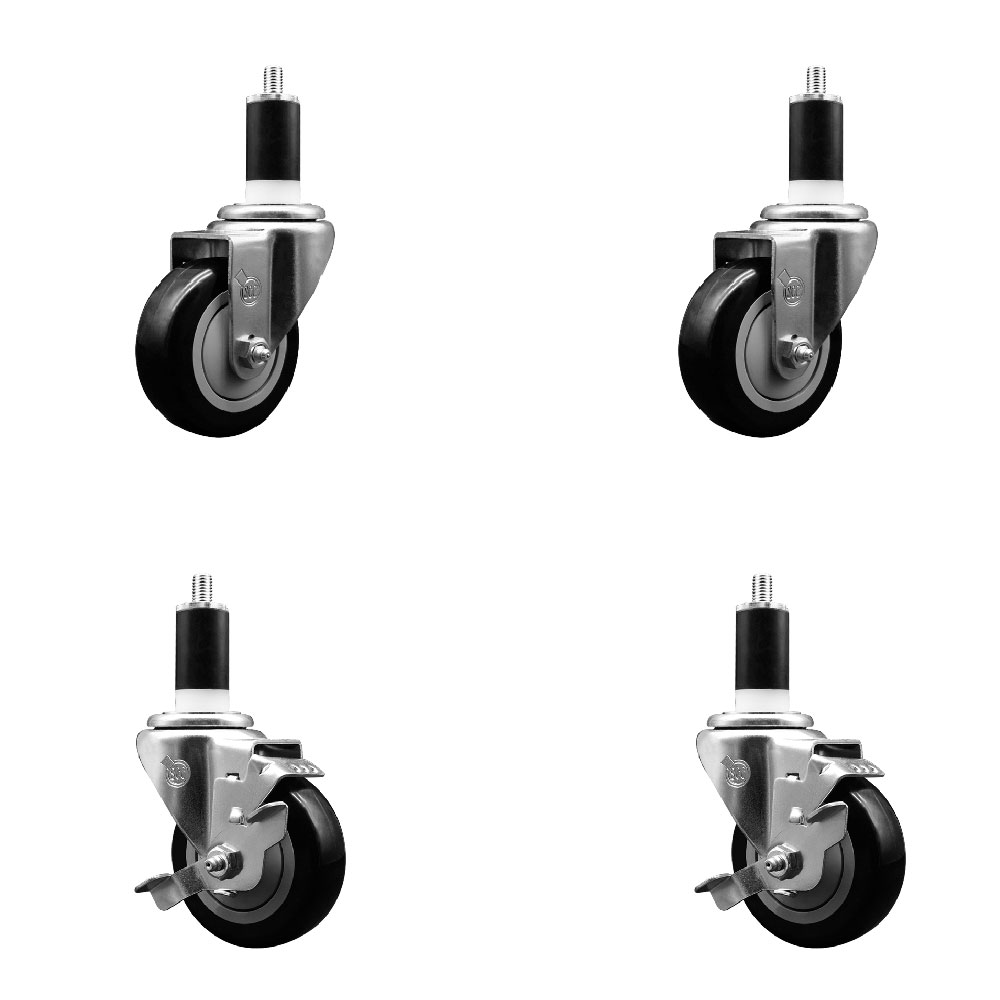 SCC-EX20S3514-PPUB-BLK-2-TLB-2-138 Polyurethane Swivel Expanding Stem Caster with 3.5 in. Black Wheels & 1.38 in. Stems - Set of 4