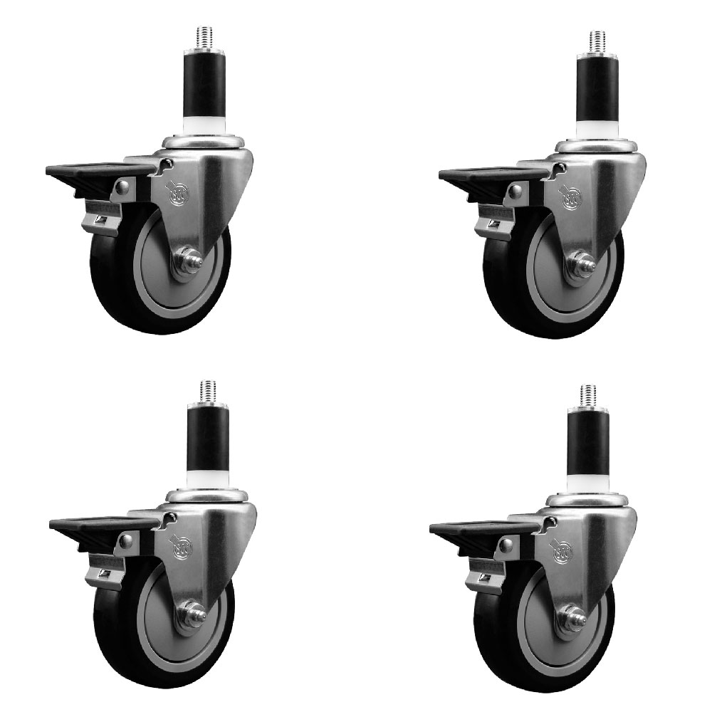 SCC-EX20S414-PPUB-BLK-PLB-138-4 Polyurethane Swivel Expanding Stem Caster with 4 in. Black Wheels & 1.38 in. Stems - Set of 4