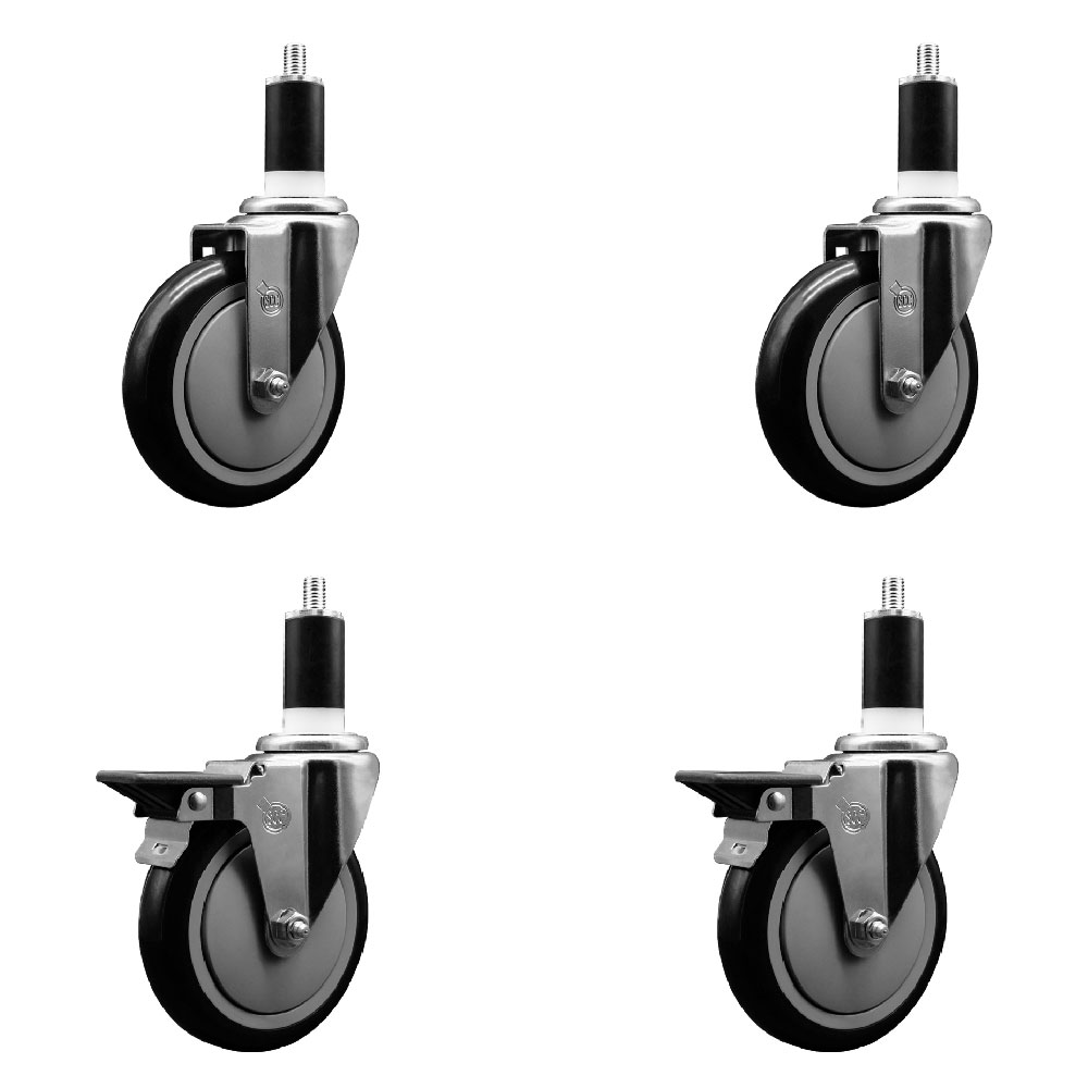 SCC-EX20S514-PPUB-BLK-2-PLB-2-138 Polyurethane Swivel Expanding Stem Caster with 5 in. Black Wheels & 1.38 in. Stems - Set of 4
