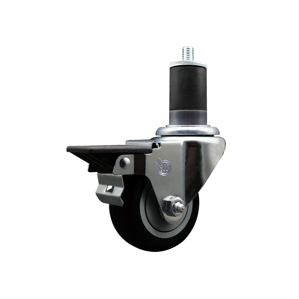 SCC-EX20S314-PPUB-BLK-PLB-158 Polyurethane Expanding Stem Swivel Caster with 3 in. Black Wheel & 1.63 in. Stem & Posi Locking Brake