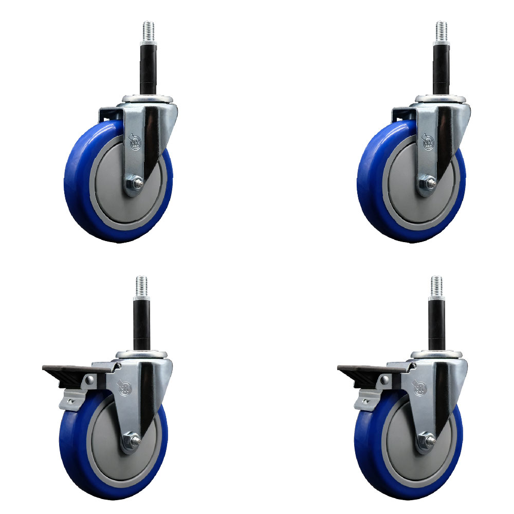 SCC-EX20S514-PPUB-BLUE-2-PLB-2-34 Polyurethane Swivel Expanding Stem Caster with 5 in. Blue Wheels & 0.75 in. Stems - Set of 4