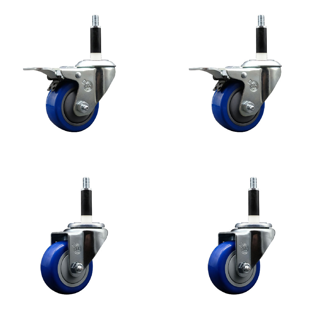 SCC-EXTTL20S314-PPUB-BLUE-2-S-2-78 Polyurethane Swivel Expanding Stem Caster with 3 in. Blue Wheels & 0.87 in. Stems - Set of 4
