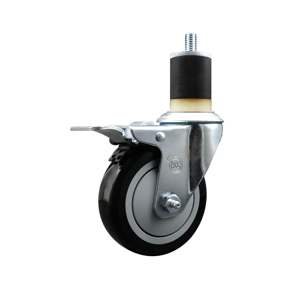 SCC-EXTTL20S414-PPUB-BLK-178 Polyurethane Expanding Stem Swivel Caster with 4 in. Black Wheel & 1.87 in. Stem & Total Locking Brake