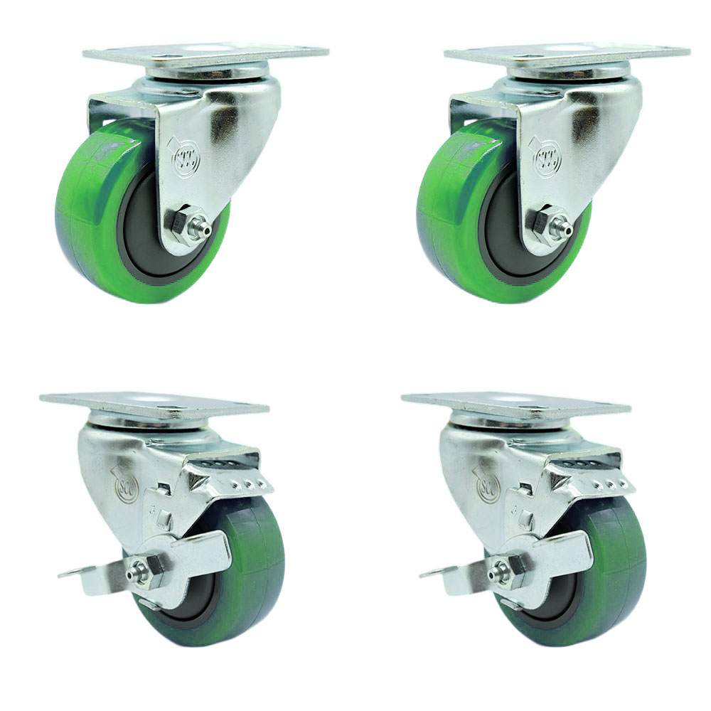 SCC-20S3514-PPUB-GRN-2-TLB-2 Polyurethane Swivel Top Plate Caster with 3.5 in. Green Wheels - Set of 4