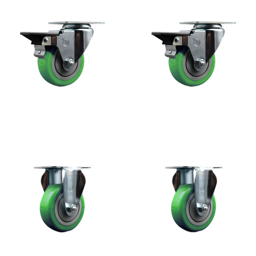 SCC-20S3514-PPUB-GRN-PLB-2-R-2 Polyurethane Swivel Top Plate Caster with 3.5 in. Green Wheels - Set of 4