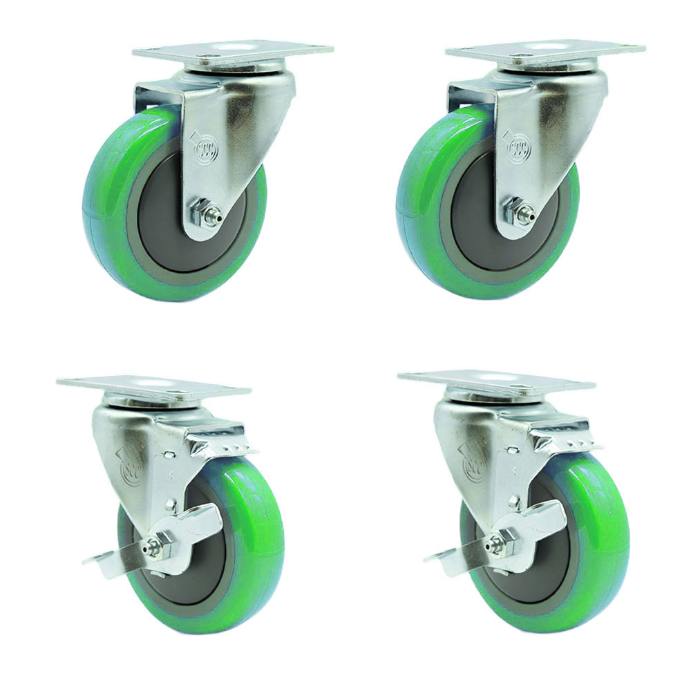 SCC-20S414-PPUB-GRN-2-TLB-2 Polyurethane Swivel Top Plate Caster with 4 in. Green Wheels - Set of 4
