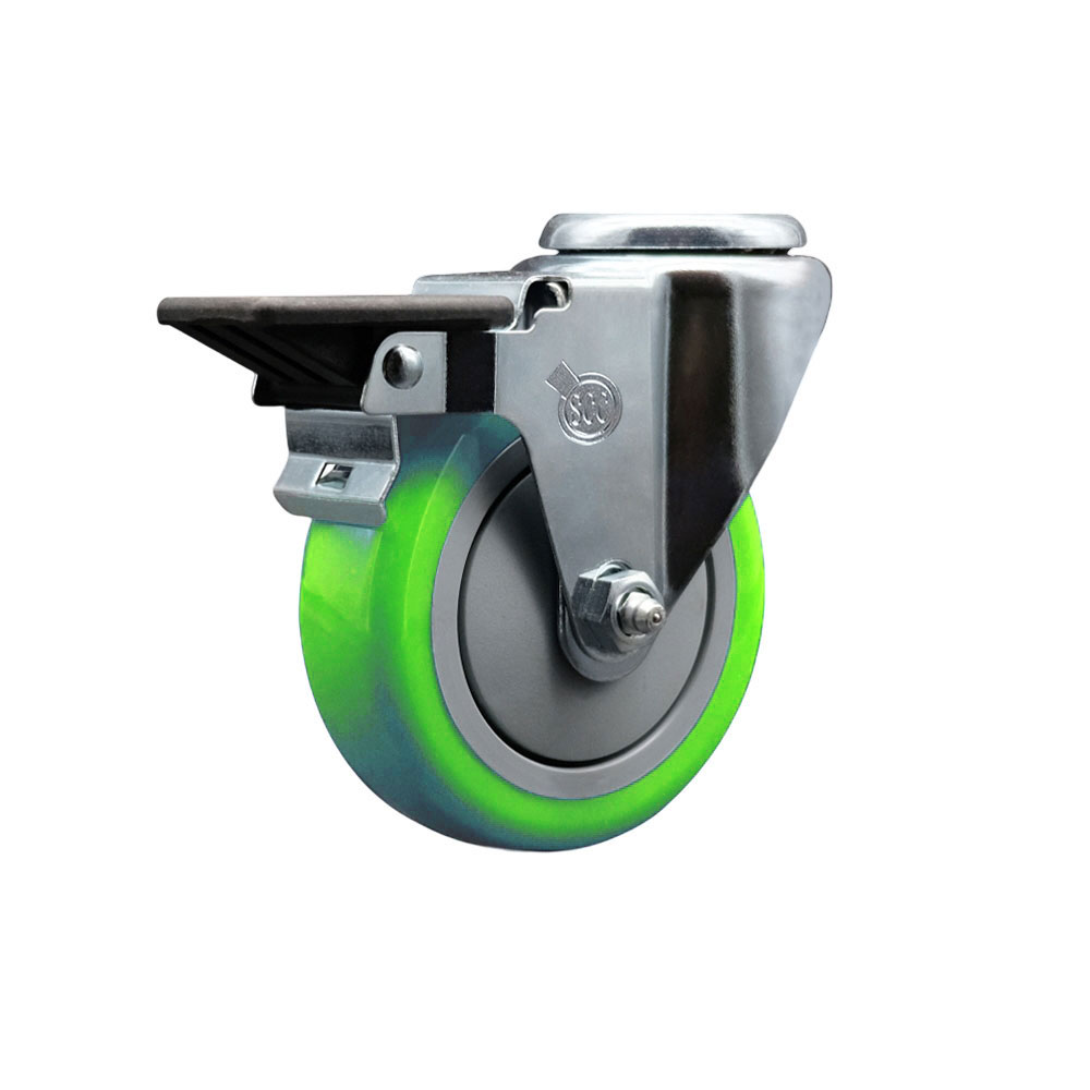 SCC-BH20S414-PPUB-GRN-PLB Polyurethane Swivel Bolt Hole Caster with 4 x 1.25 in. Green Wheel & Posi Locking Brake